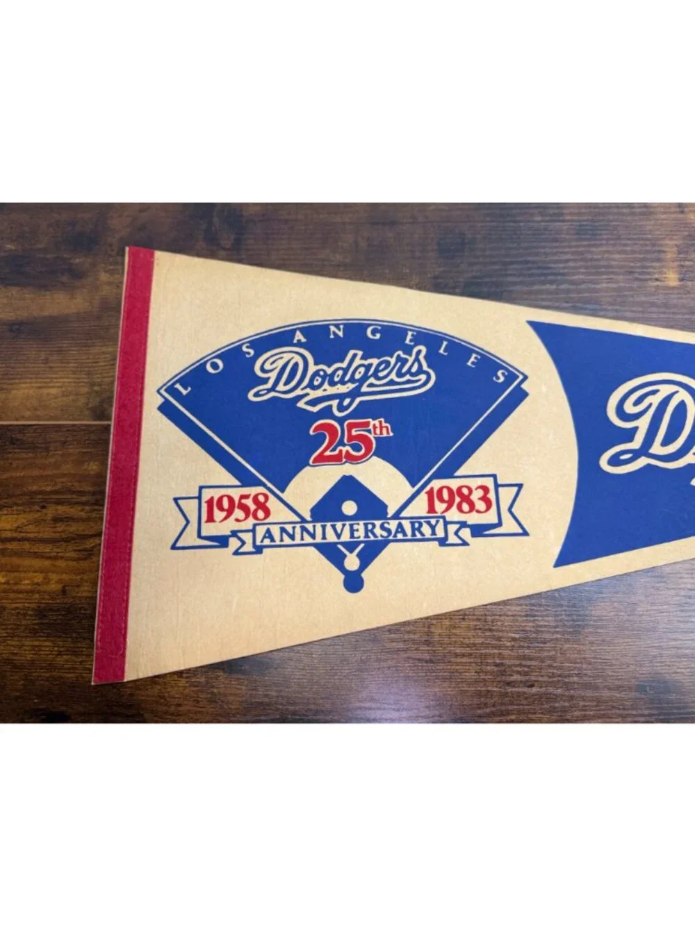 Los Angeles Dodgers 25th Anniversary Pennant Vintage Memorabilia 30 inches